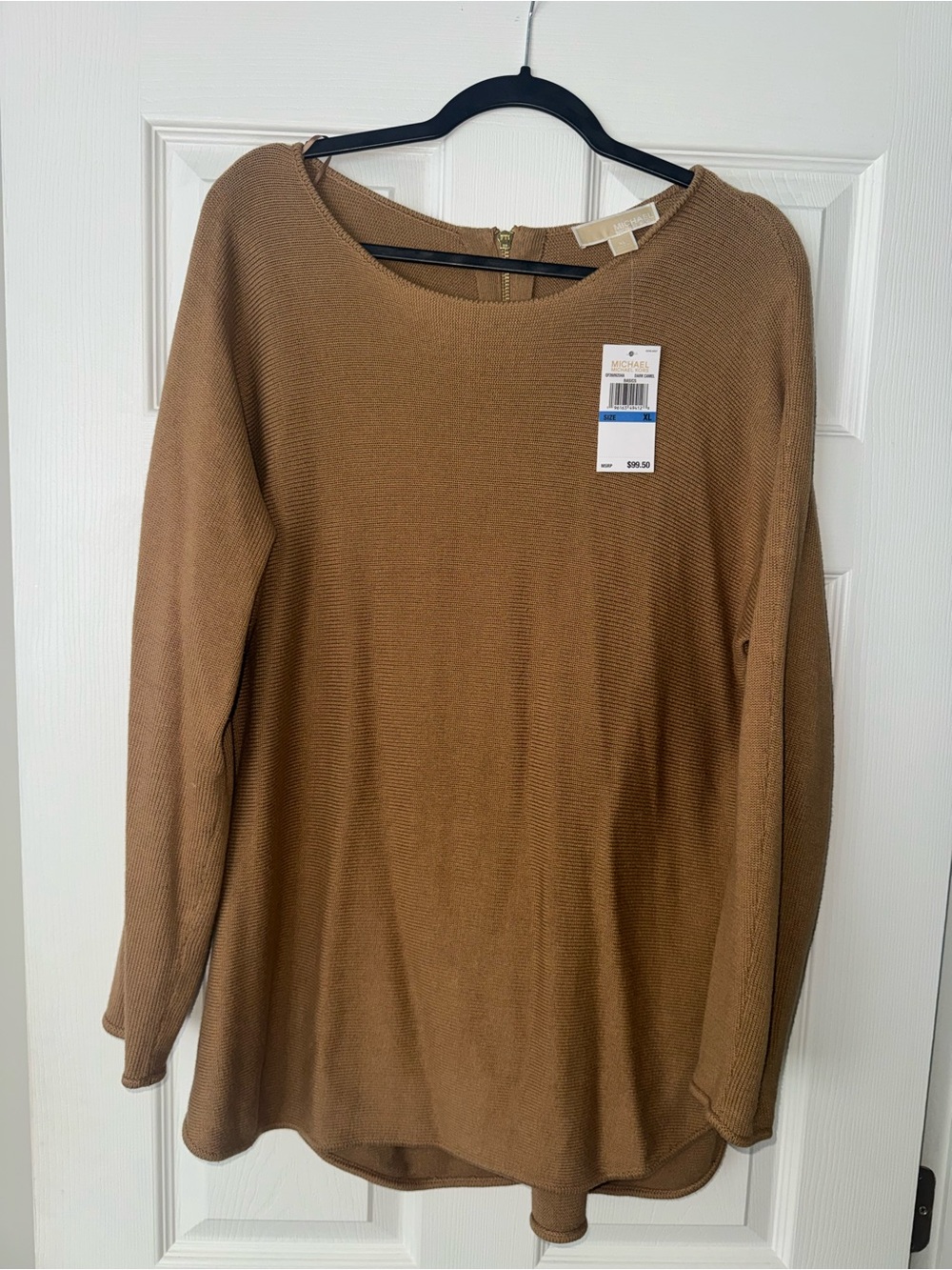 Michael Kors Camel Knit Long Sleeve Top with Back Zip